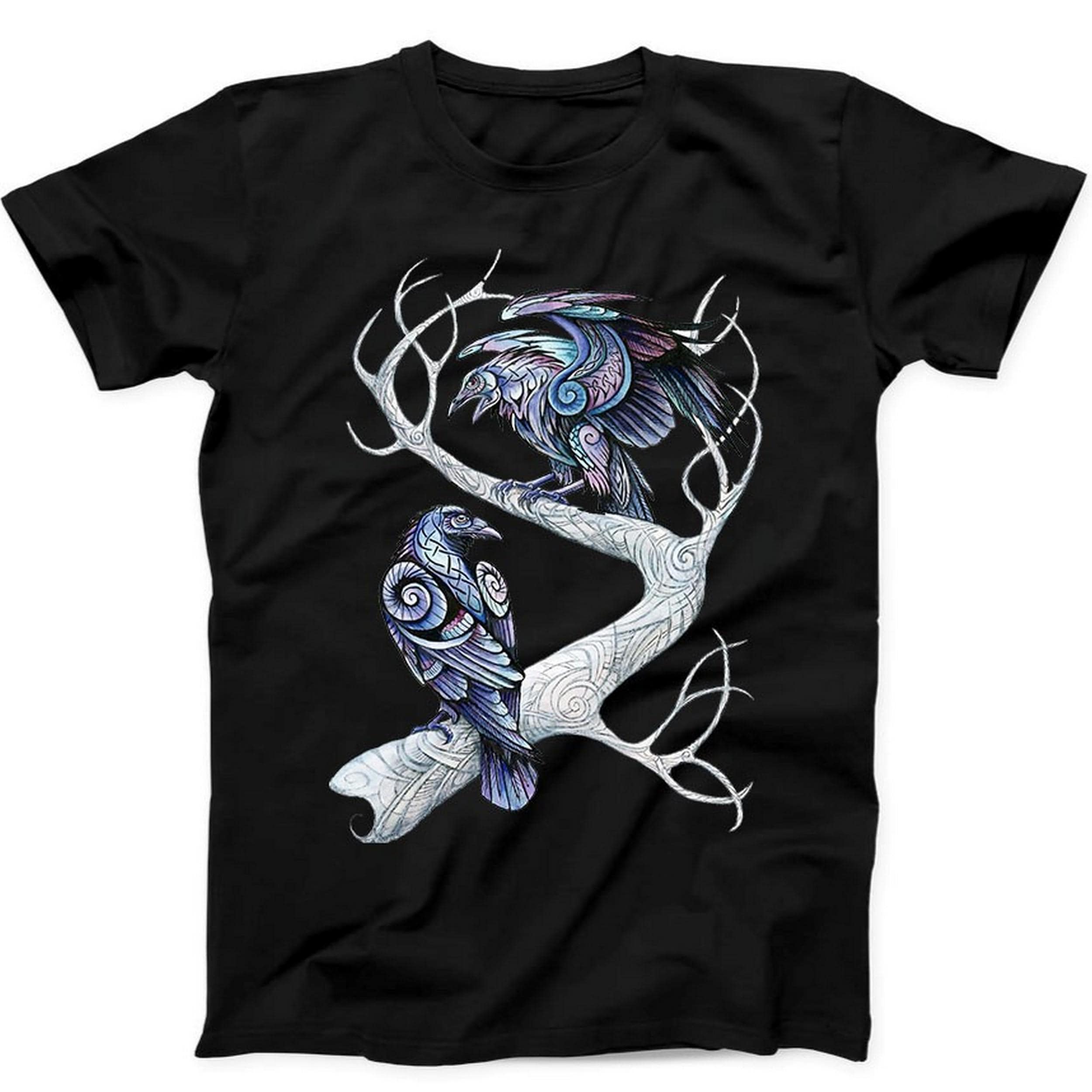Hugin and Munin Ravens Norse Mythology Viking God Odin Gift Black T Shirt B85