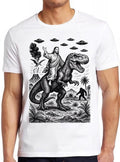 Jesus Riding Dinosaur UFO Bigfoot Volcano Sketch Weird Humorous Hilarious Witty Funny Music Gift Tee T Shirt 2611