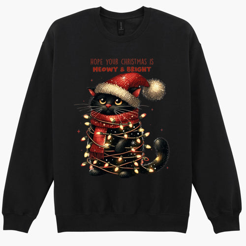 Christmas Lights Black Cat Santa Meowy Bright Funny Gift Sweatshirt Hoodie 239