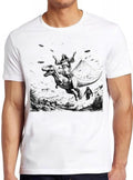 Jesus Riding Dinosaur UFO Bigfoot Volcano Sketch Weird Humorous Hilarious Witty Funny Music Gift Tee T Shirt 2245